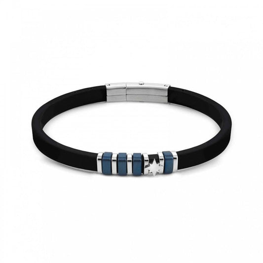City Steel Rubber With Blue Wind Rose Bracelet