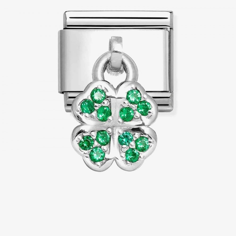 Classic Composable Green CZ Four Leaf Clover Dangle Charm