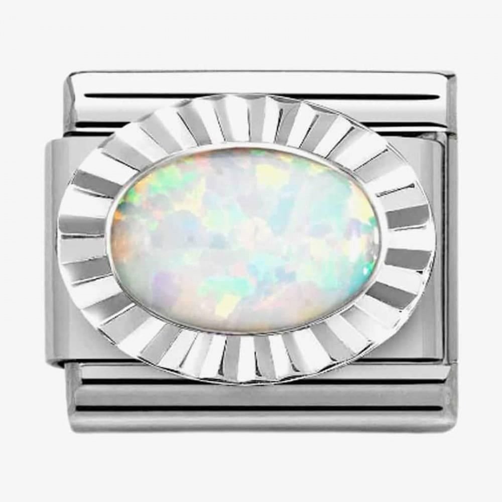 CLASSIC Composable Oval White Opal Fluted Bezel Charm