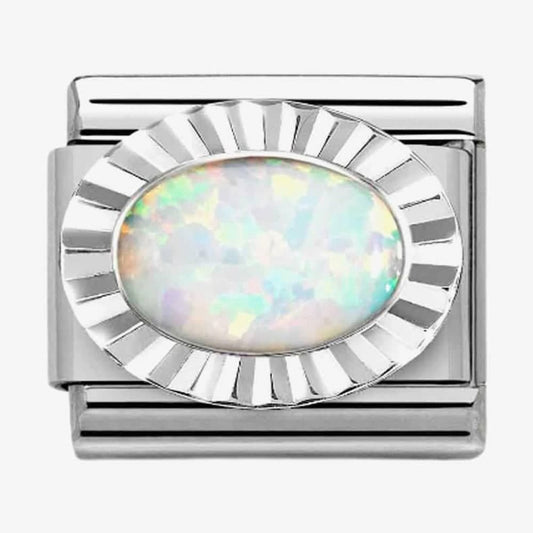 CLASSIC Composable Oval White Opal Fluted Bezel Charm