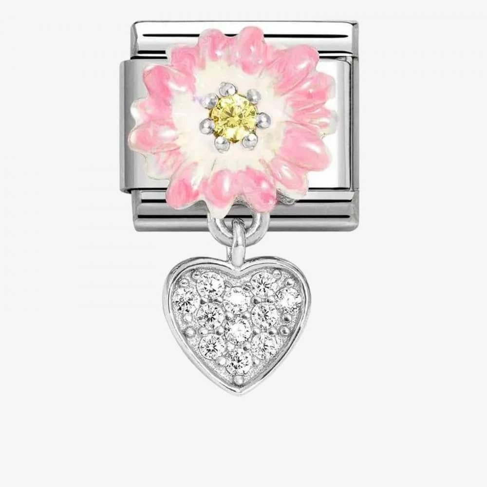 Classic Composable Pink Daisy with CZ Heart Dangle Charm