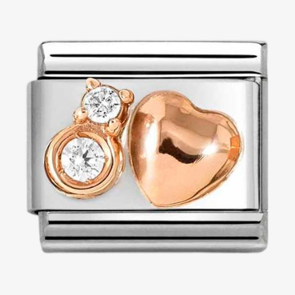 Classic Composable Rose Gold Cubic Zirconia Raised Heart Charm
