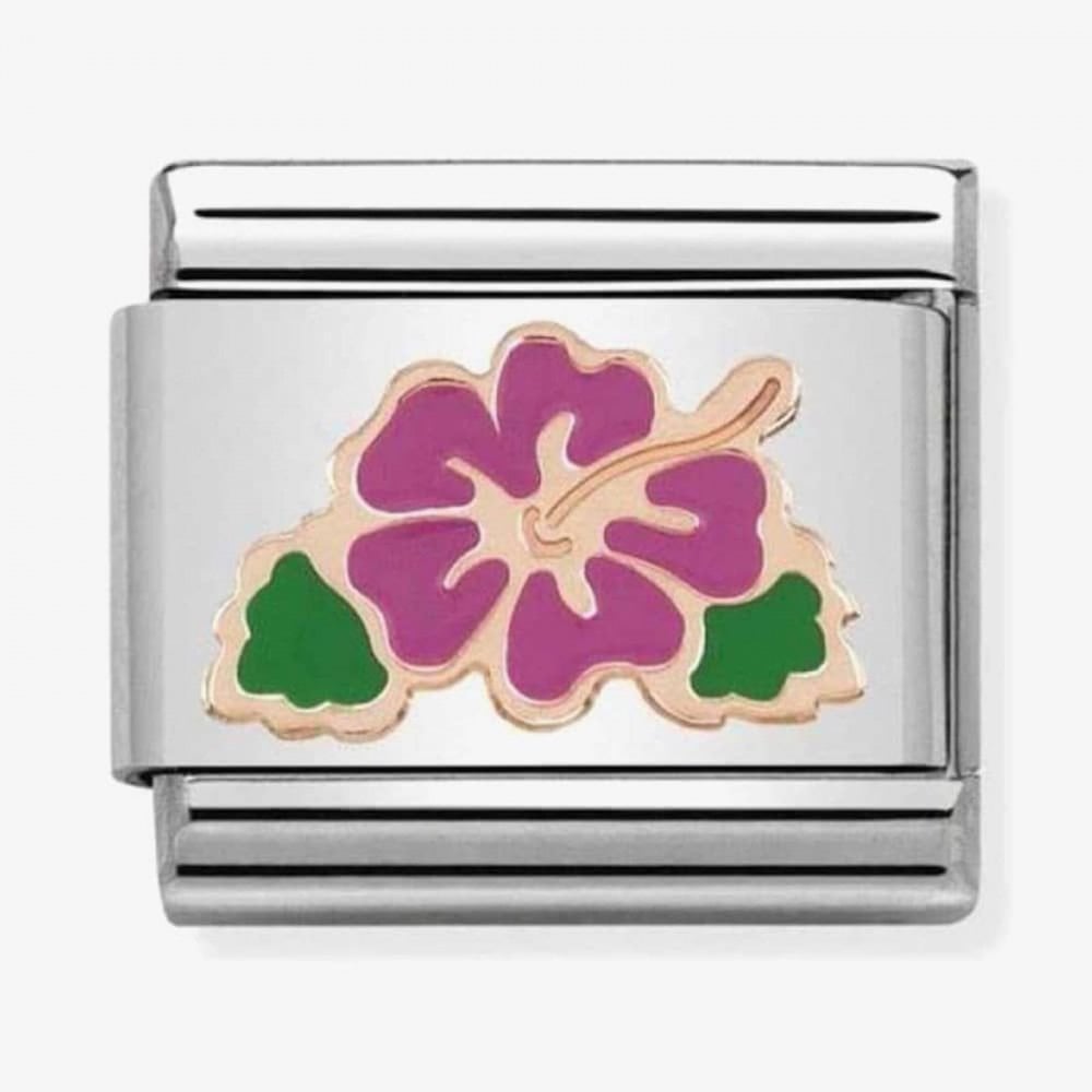 Classic composable Rose Gold Fuchsia Hibiscus Flower Charm
