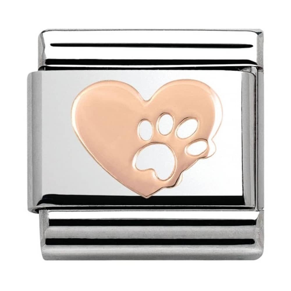 Classic Composable Rose Gold Heart with Paw Print Charm