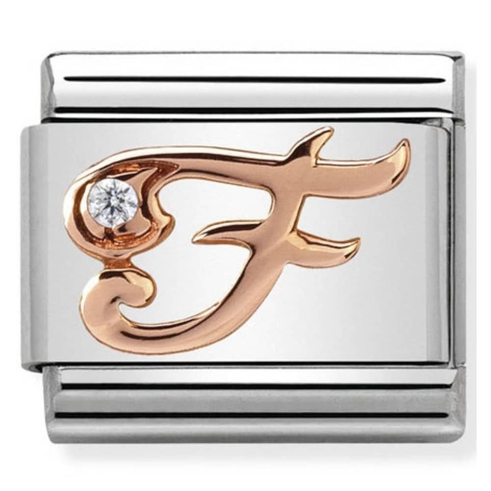 Classic Composable Rose Gold Letter F with CZ Charm