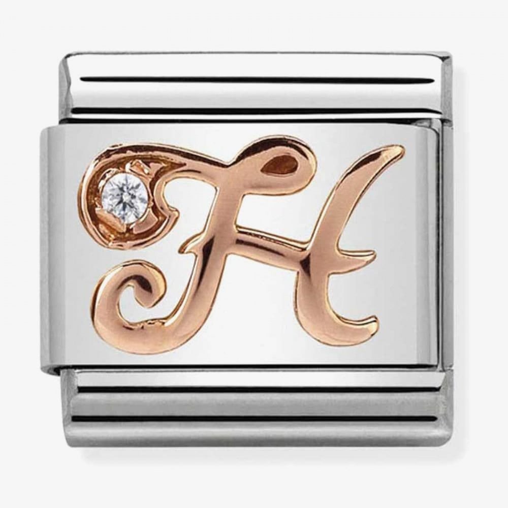 Classic Composable Rose Gold Letter H with CZ Charm