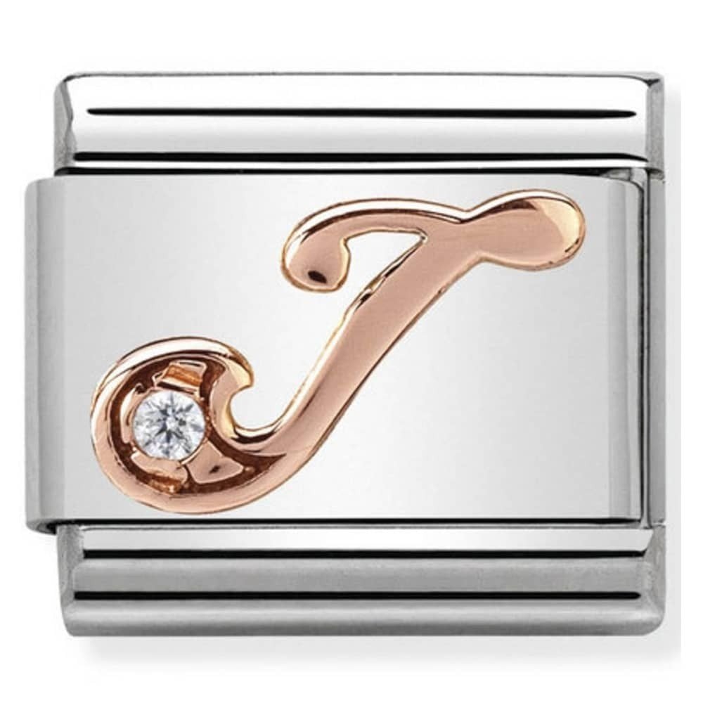 Classic Composable Rose Gold Letter J with CZ Charm