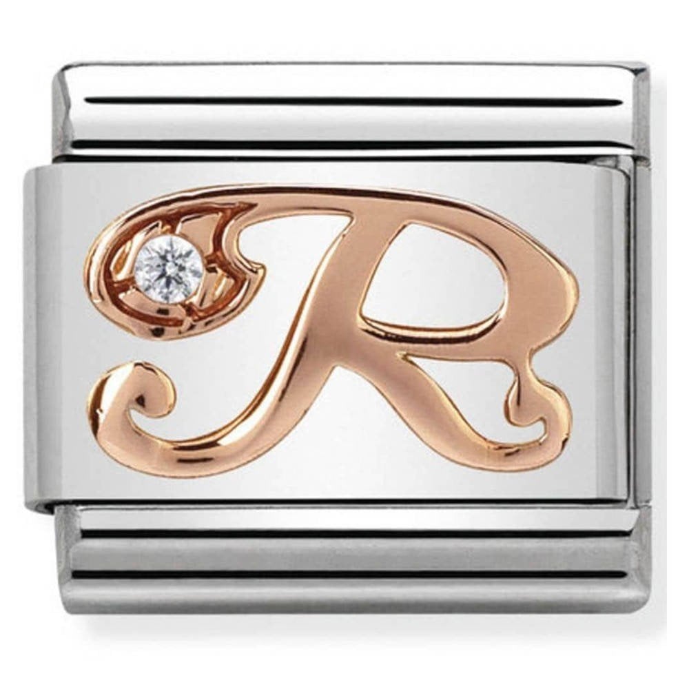 Classic Composable Rose Gold Letter R with CZ Charm