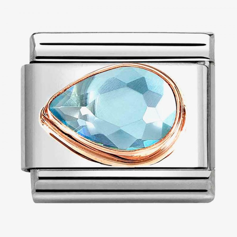 Classic Composable Rose Gold Light Blue Cubic Zirconia Left Drop Charm