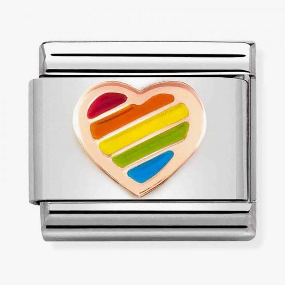 Classic Composable Rose Gold Multicoloured Rainbow Heart Charm