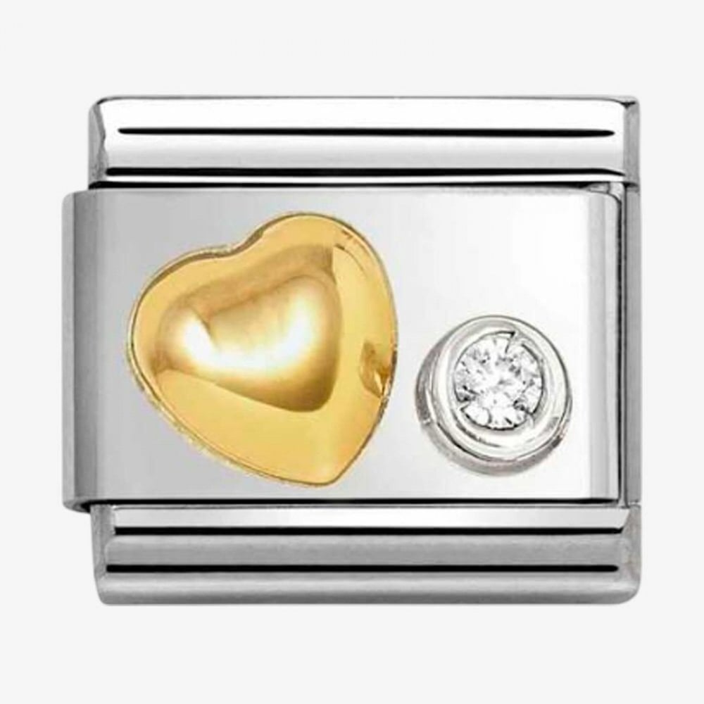 Classic composable Stainless Steel & 18ct Yellow Gold Cubic Zirconia Heart Charm