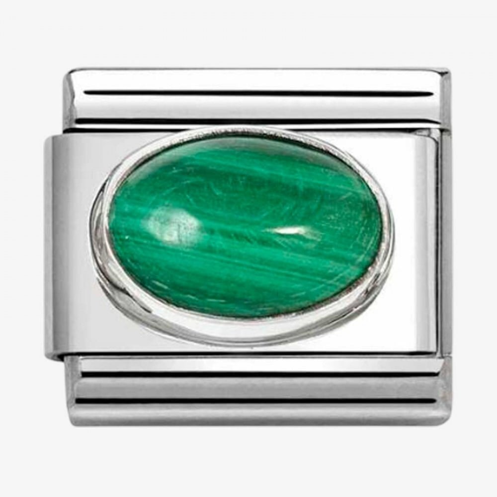 Classic Composable Stainless Steel & Silver Malachite Stone Charm