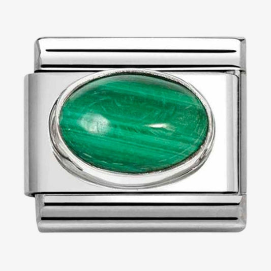 Classic Composable Stainless Steel & Silver Malachite Stone Charm