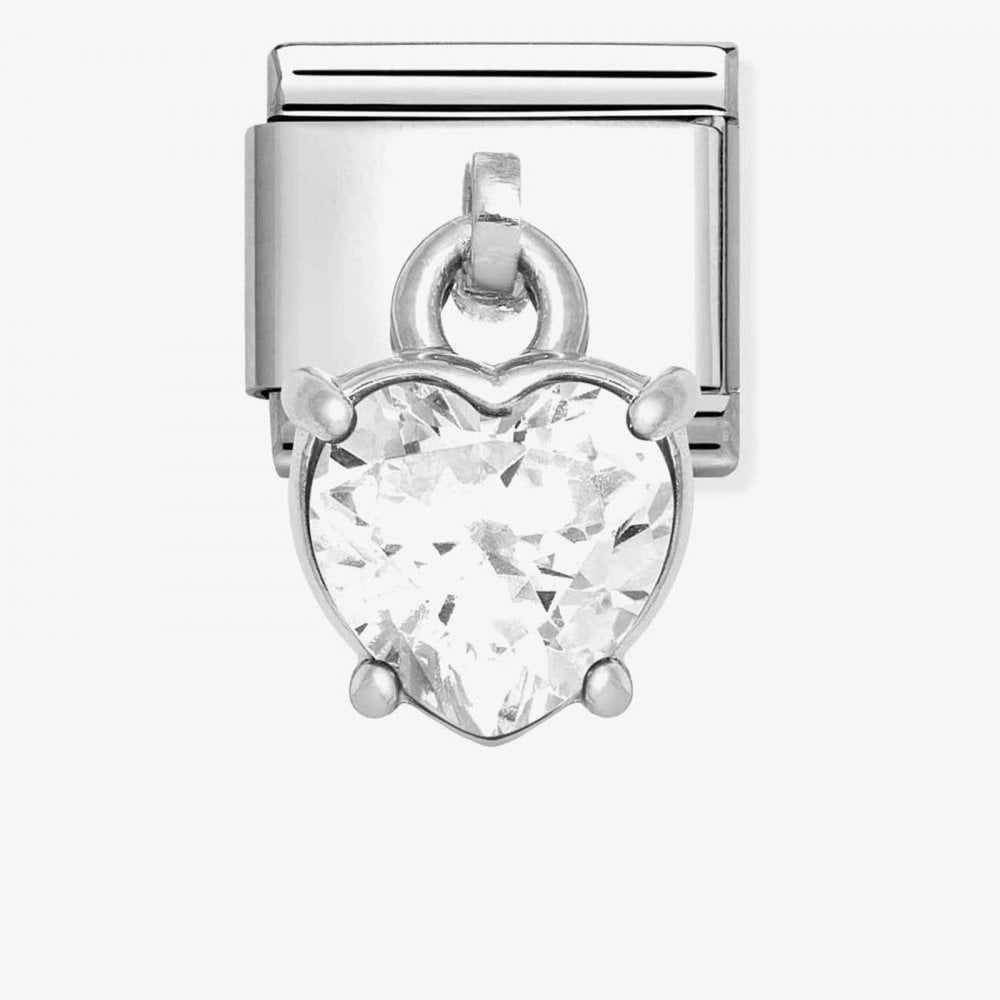 Classic Composable White heart CZ Dangle Charm