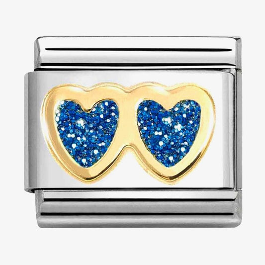 CLASSIC Double Blue Glitter Heart Charm