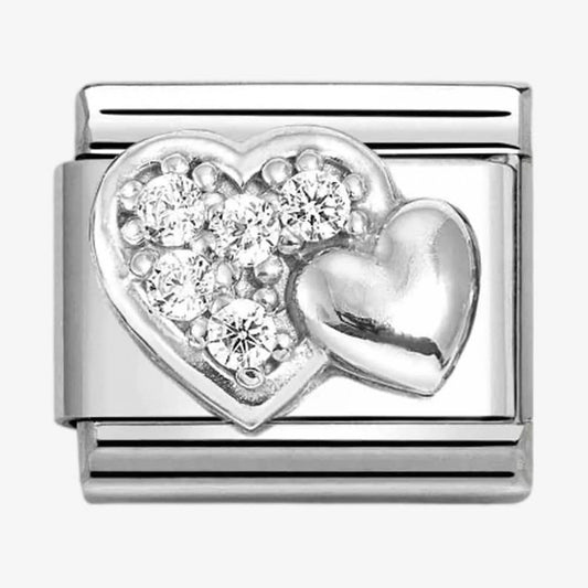 CLASSIC Double Silver Pave & Raised Heart Charm