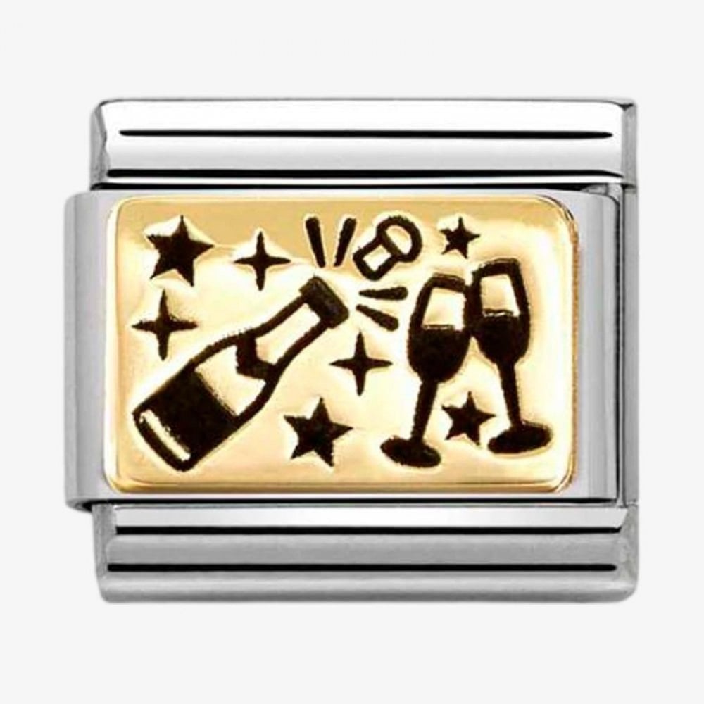 CLASSIC Gold & Black Champagne Bottle And Glasses Charm