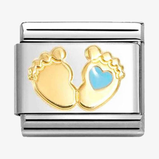 CLASSIC Gold Blue Baby Feet Charm
