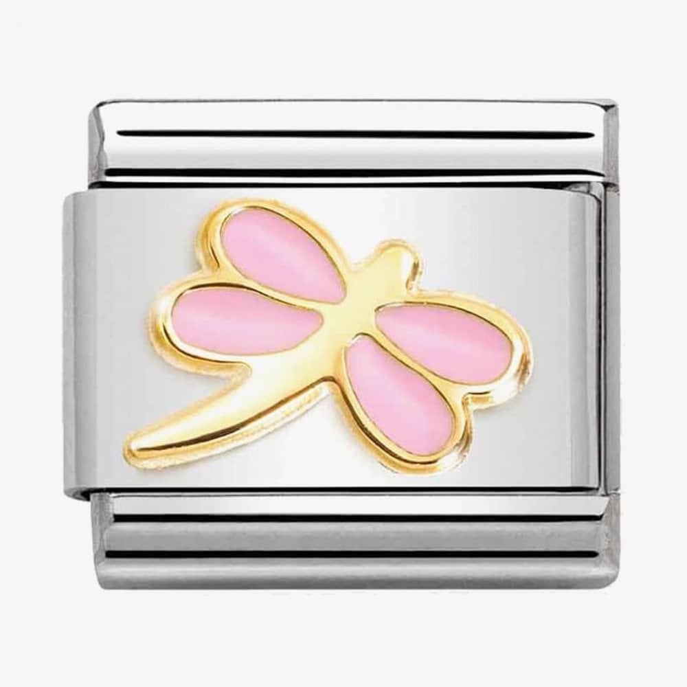 CLASSIC Gold Pink Enamel Dragonfly Charm