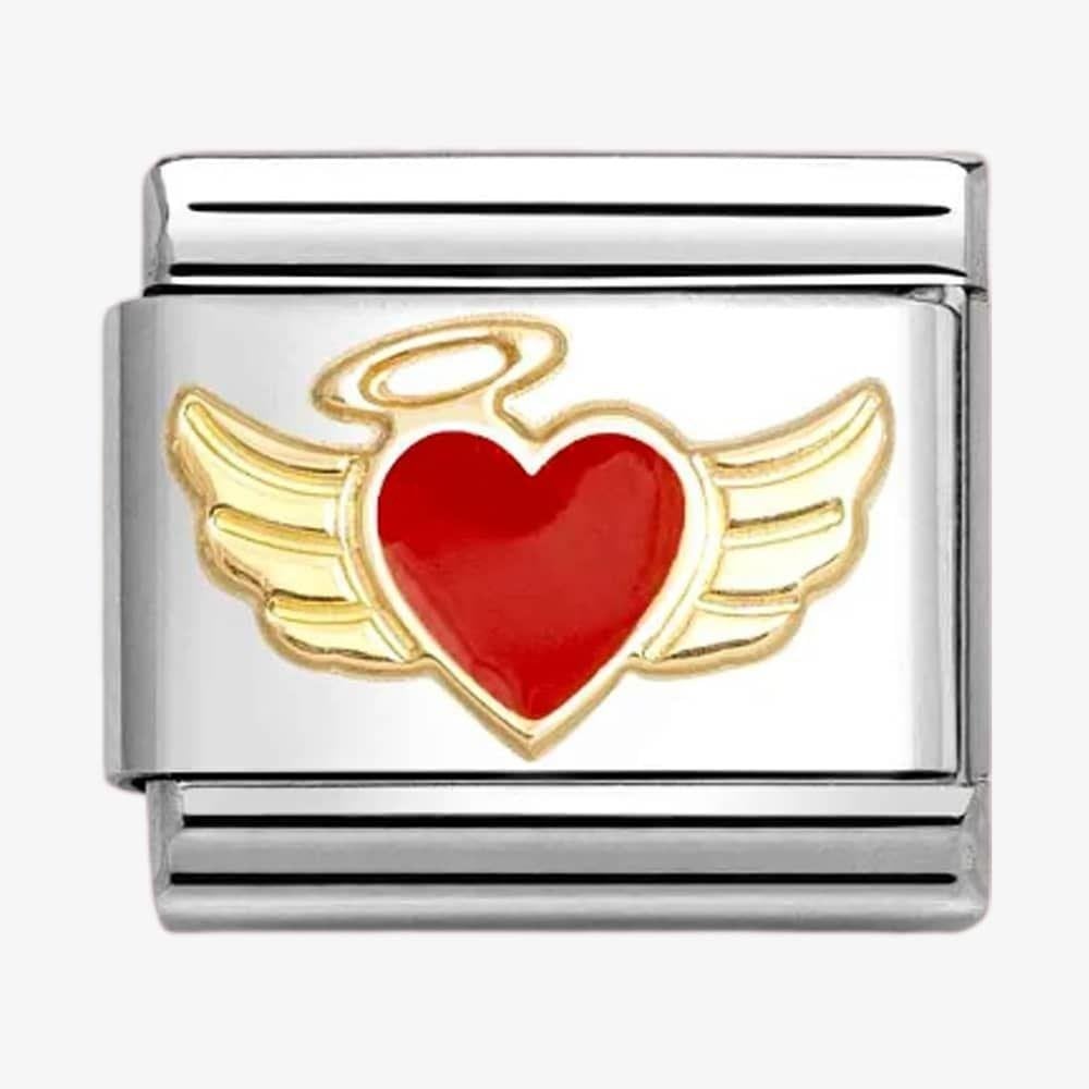 Classic Gold & Red Angel Heart Charm