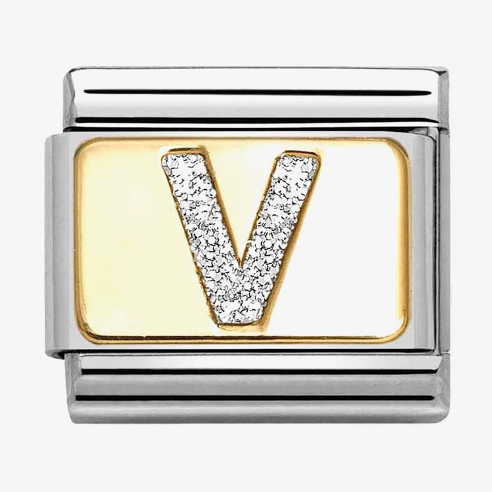 CLASSIC Gold Silver Glitter Letter V Charm