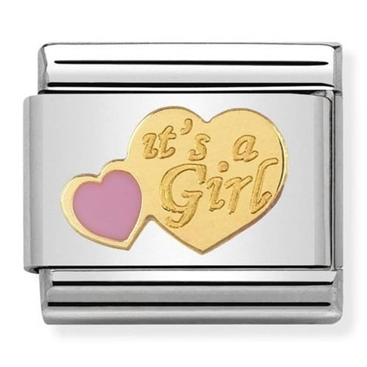 Classic Pink Gold Heart Its a Girl Charm