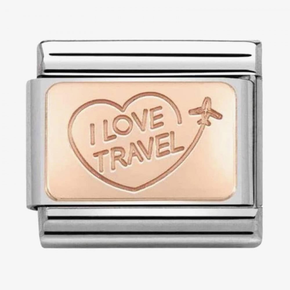 Classic Rose Gold Symbols I Love Travel Charm