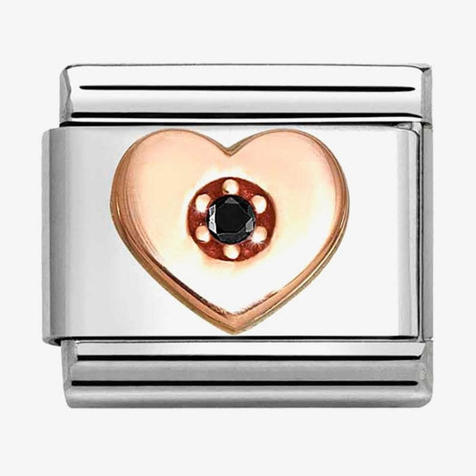 Classic Rose Gold With Black CZ Heart Charm