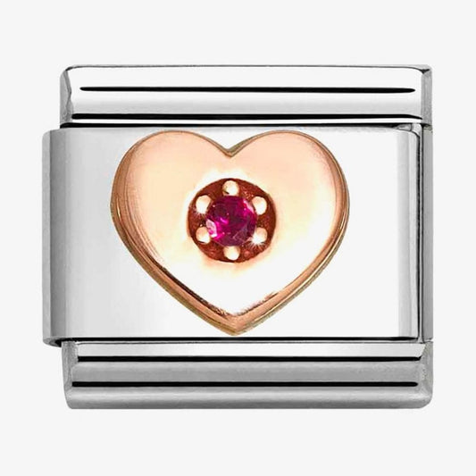 Classic Rose Gold With Red CZ Heart Symbols Charm