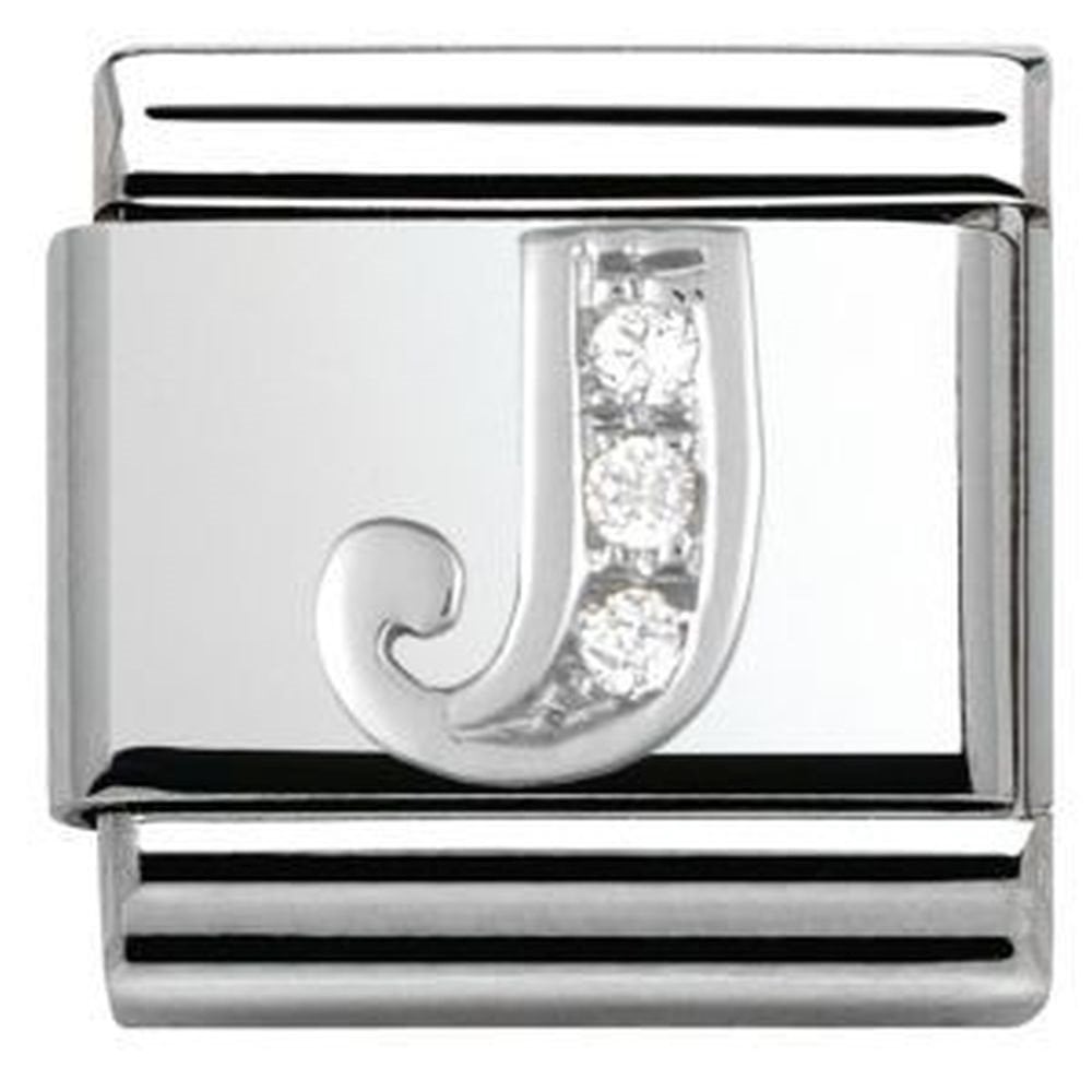 Classic Silver CZ Letter J Charm