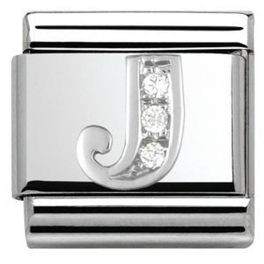 Classic Silver CZ Letter J Charm