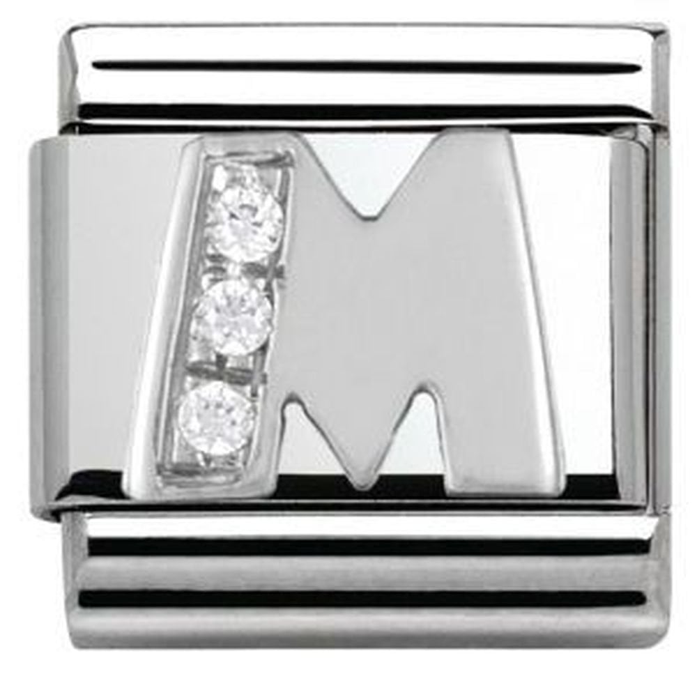 Classic Silver CZ Letter M Charm