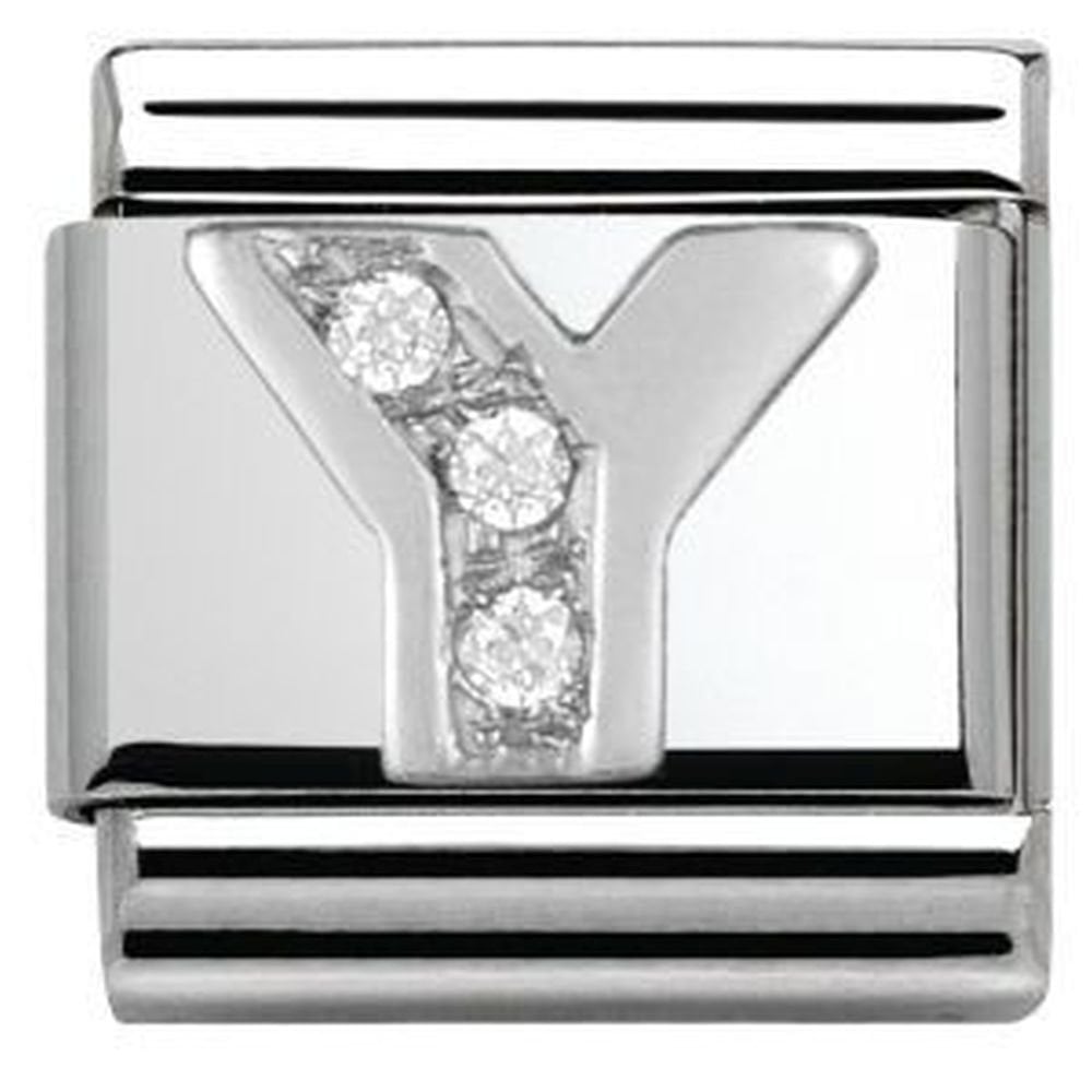 Classic Silver CZ Letter Y Charm