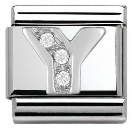 Classic Silver CZ Letter Y Charm
