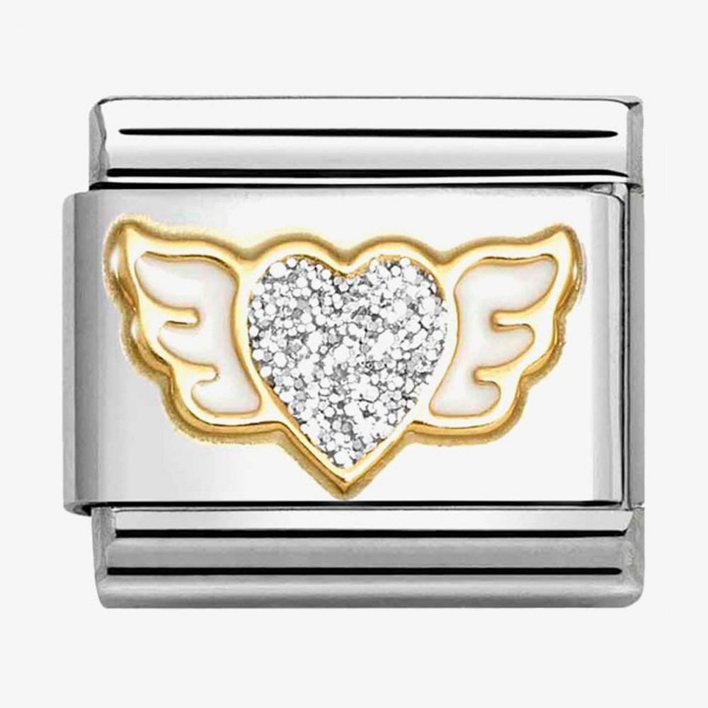 CLASSIC Silver Glitter Heart Angel Wings Charm