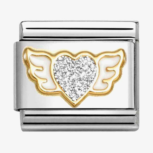 CLASSIC Silver Glitter Heart Angel Wings Charm