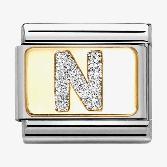CLASSIC Silver Glitter Letter N Charm