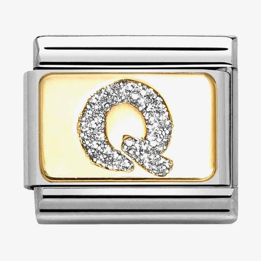 CLASSIC Silver Glitter Letter Q Charm