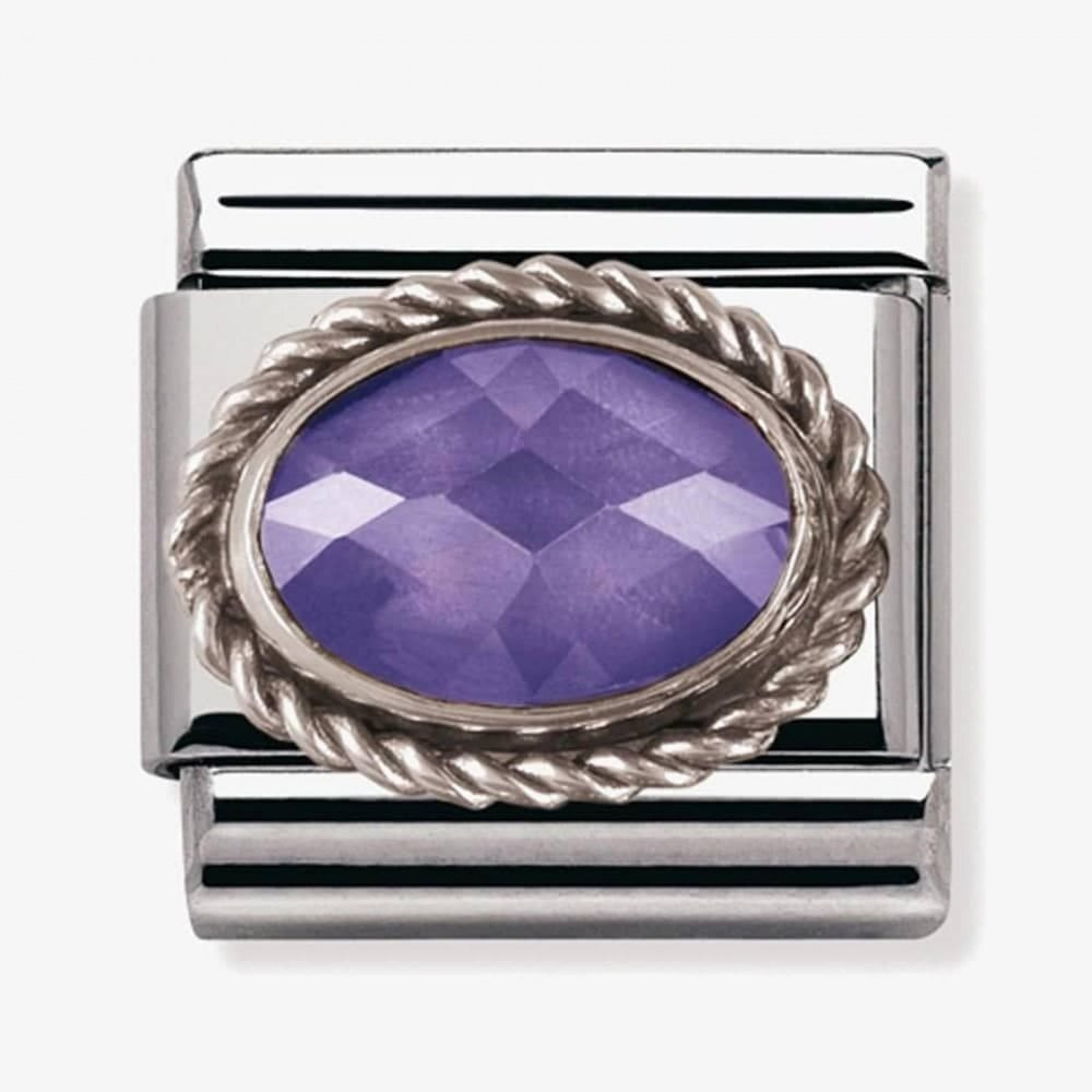 Classic Silver Oval Faceted Purple Stone Charm