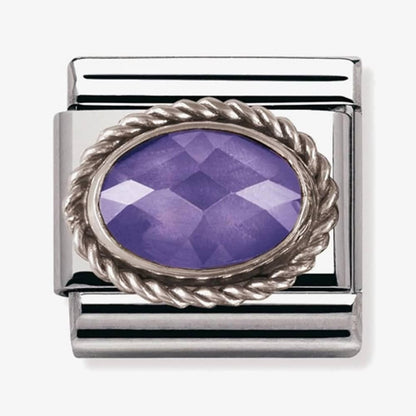 Classic Silver Oval Faceted Purple Stone Charm