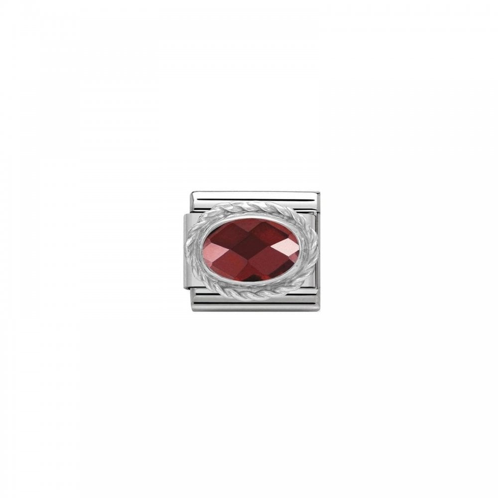 Classic Silver Oval Faceted Red Stone Charm