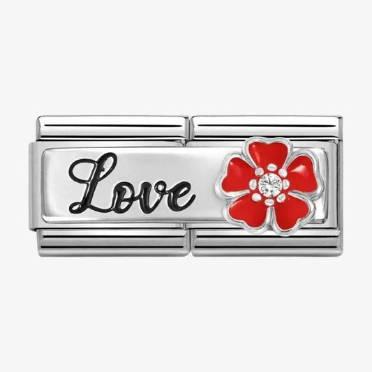 CLASSIC Silvershine Double Link Flower Love Charm