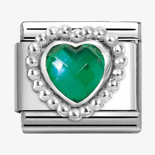 CLASSIC Silvershine Green Faceted Heart Beaded Setting Charm