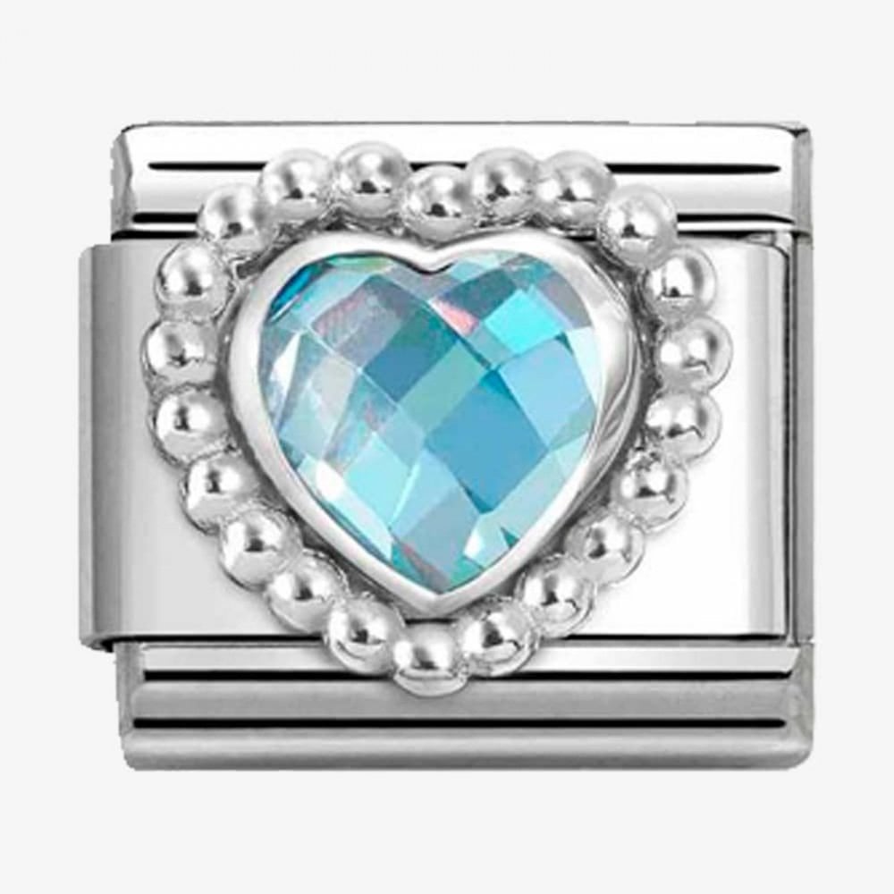 CLASSIC Silvershine Light Blue Cubic Zirconia Heart Beaded Setting Charm