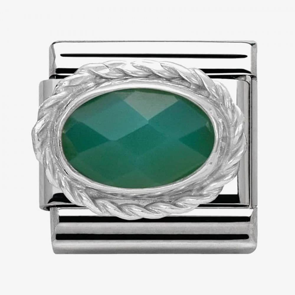 CLASSIC Silvershine Ornate Settings Green Agate Charm