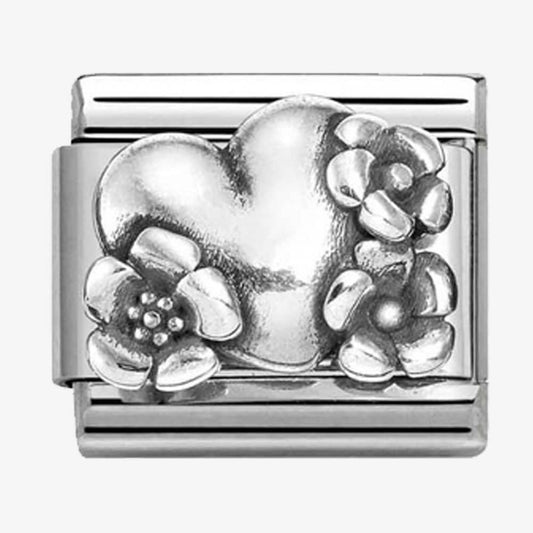 CLASSIC Silvershine Oxidised Heart And Flowers Charm