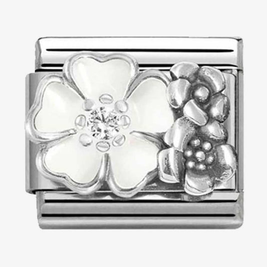 CLASSIC Silvershine Oxidised & White Enamel Flowers Charm