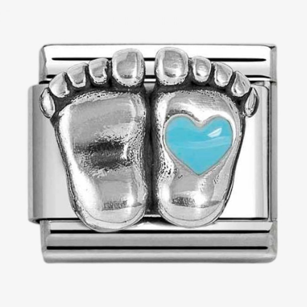 CLASSIC Silvershine Silver Blue Heart Baby Feet Charm