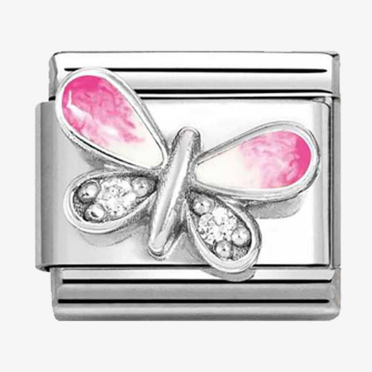 CLASSIC Silvershine White Cubic Zirconia Pink Butterfly Charm