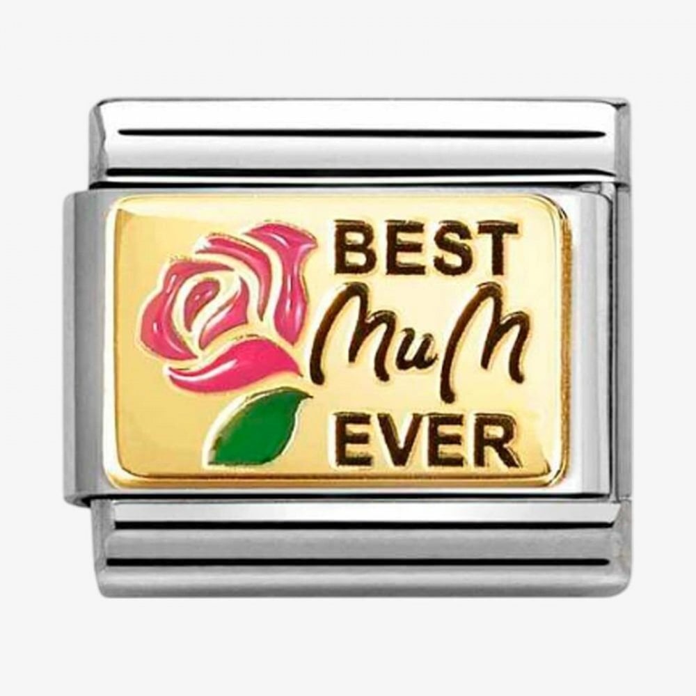 CLASSIC Stainless Steel 18ct Yellow Gold Best Mum Ever Charm